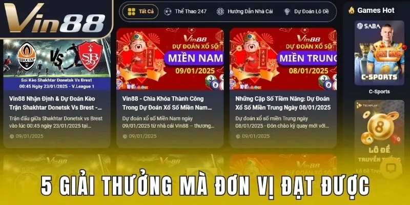 5 giải thưởng mà đơn vị đạt được